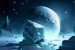 Snow, winter, ice blocks, night, moon, sci-fi, epic,