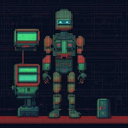 A pixel art cyberpunk version of the best football predictor master pundit master robot