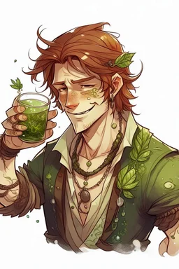 drunk wet pirate nereid male with auburn hair and seaweed