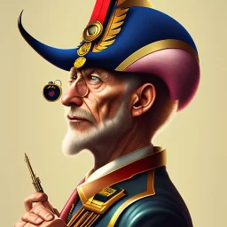 grand scam man with helmet, monocle and bigger plans, book cover illustration art