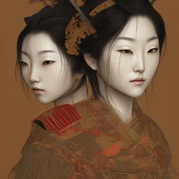 foto de perfil do rosto molhado, muito detalhado de uma mulher japonesa maravilhosa, vestindo samurai