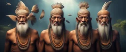 realistic rendering Portrait of the pre human Apkallu sages who were sent by the god Ea to teach civilization to humanity before the flood. They were depicted as half-human and half-fish or bird, and were associated with wisdom, magic, and culture.