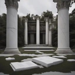 **Cinematic Artwork:** In a museum courtyard, toppled columns lie in repose. Their fractured marble bears witness to ancient quakes. Visitors read inscriptions—tributes to architects who learned from tragedy. The fallen columns become symbols of resilience, urging us to honor the past while building a safer future. **Appearance:** cinematic portraits that encapsulates the essence of disaster management, safety, and resilience, each evoking mesmeric and captivating imagery. These scenes will reso