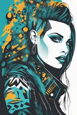 Create a wild, imaginative, goth punk girl in the vector graphic style of Nirak1,and Cristiano Siqueira, utilizing simple shapes and vibrant colors