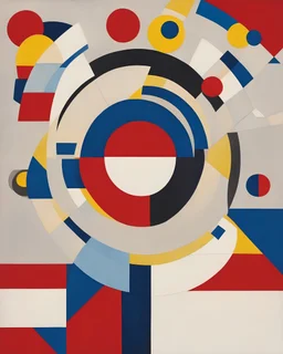 Create a Bauhaus-inspired design featuring geometric shapes, bold primary colors (red, blue, yellow), clean lines, , minimalist design, circular layout, modernist aesthetic, high contrast, retro-futuristic, innovative, avant-garde --s 150 --ar 1:1 --c 0