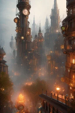 city magic steampunk, realistic, 8k,