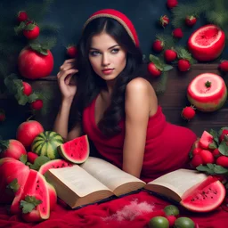 yalda night ,add hafez book, and winter fruits and watermelon ,beautiful sexy girl. with bekiny sexy super reall