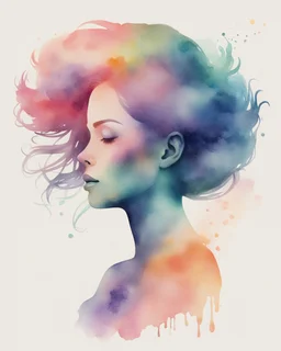 woman silhouette and hair watercolor draw pastel colors