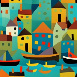 English fish village In the style of Paul Klee