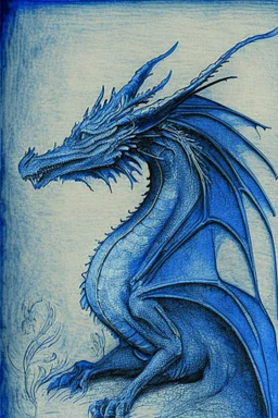 Etching of a blue dragon