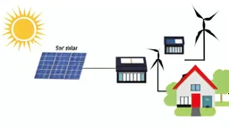 Grid-tied solar installation, diagram illustration