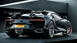 Rear View A stunningly realistic (((Bugatti Chiron x brabus))), intricate detail and perfection in every surface, glimmering metal and luxurious contours, a (perfect model) for a desktop wallpaper fit for high resolution screens, evoking a sense of futuristic elegance in a (4K cinematic atmosphere).