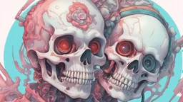 a close up of a person with a skull on their head, anime skull portrait man, scary detailed art in color, hiroyuki-mitsume takahashi, nychos art aesthetic, half man half skeleton, anime cyberpunk art, colored manga art, rossdraws pastel vibrant, hot colors. insanely detailed, beautiful anime portrait, stunning anime face portrait, scary art in color