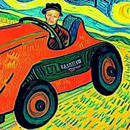 tiger drivimg racecar, van gogh style