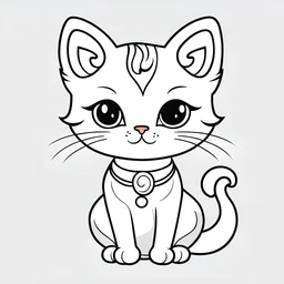 cute cat, black and white, white background, clean lines, coloring page for kids