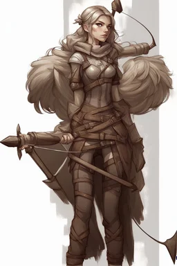 Girl Archer concept art, full body, sketch, coll style, bow