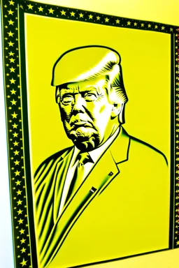 president donald trump in style of shepard fairy obama poster style gold colour stencil with american flag with letters M A G A