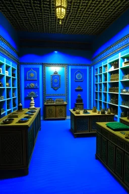 The bazaar in the museum has blue walls