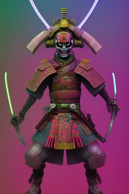 Neon skeleton samurai