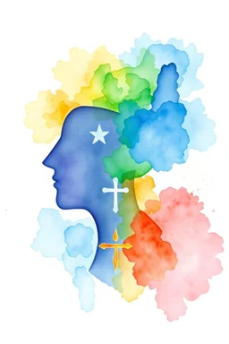 Self-Awareness, Resilience, Balance, Purpose, Compassion represented as symbols pastel water colors