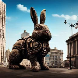A cute otherworldly bunny rabbit, majestic, highly intricate, derelict statue,Realistic photography, incredibly detailed, ultra high resolution, 8k, complex 3d render.
