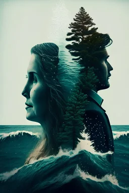 women and men with fir and ocean