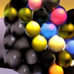 Colored balls crashing on a black surface