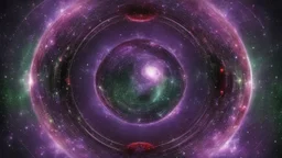 matrix universe, space, planets, god creation. purple, dark green and red,