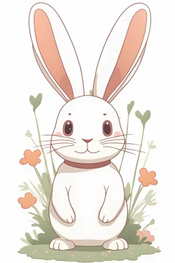 Studio ghibli style rabbits cute front view 2d