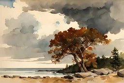 rocks, clouds, mointains, winslow homer watercolor paintings