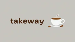 A horizontal design with the text (takeway cofe) In the middle, there is a faded design of a coffee cup and coffee beans with a gray background