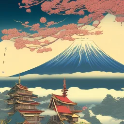 Mount Fuji. Ukiyo-e art, Colorful, vibrant, full of details, smooth, light effect，vaporwave colorful, smooth, extremely sharp detail