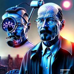 Walter White on the busy street, cyberpunk