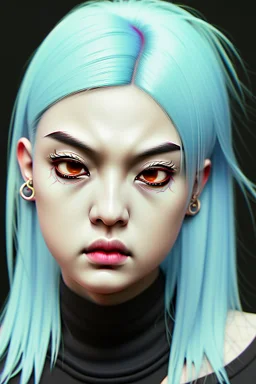 asian cool stylish, billie elish lookalike, with piercings, androgynous look, epic colour treatment, cinematic colour treatment, meticulously intricate perfectly symmetrical extremely detailed, pixiv daily ranking, pixiv, extreme depth of field, artstation, spectacular details, volumetric lighting, masterpiece, cinematic, Hollywood production, 8k resolution, high definition, max octane render, vivid colors, max resolution, max perfectionism, realistic composition, professional photography, unre