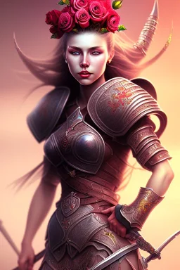 lady warrior with rose short and flower