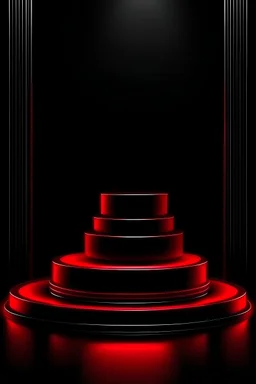 Red light round podium and black background