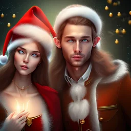 two elves. woman and man. Christmas scene. photorealistic. low-key