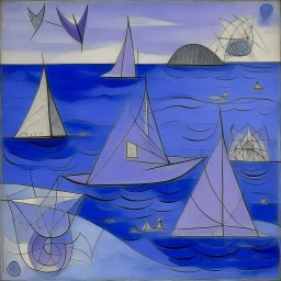 A violet coast with manta rays designed in ancient Greek pottery painted by Paul Klee