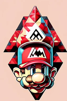 Geometric Mario with M on his hat, illustration