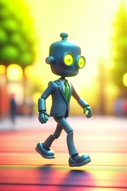 60s cute chat robot with suit and tie and rollerskates,in skating park, its such a perfect day, motion blur, smoke, 8k, downlight, soft light, depth of field, photorealism, trending on art station, some detail