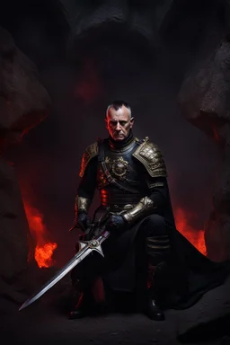 portrait of a 50 year old evil military commander. Cruel expression, dark crew cut hair, dark fantasy