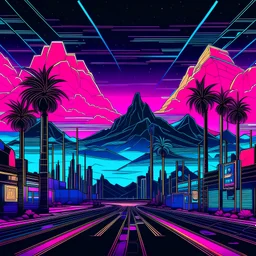 1980 las vegas night synthwave drawing