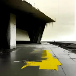 Minimal abstract oil paintings desolate 1960s carpark concrete fragments. Yellow road markings. style of Justin Mortimer and Phil Hale.