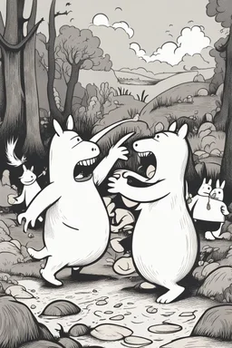 Moomins fighting drunkenly