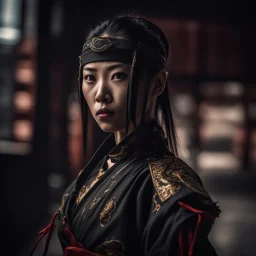 Behold the powerful alluring and pretty chinese ninja woman, her body adorned with the traditional ninja costume and Shurikens, HDR, beautifully shot, hyperrealistic, sharp focus, 64 megapixels, perfect composition, high contrast, cinematic, atmospheric, moody