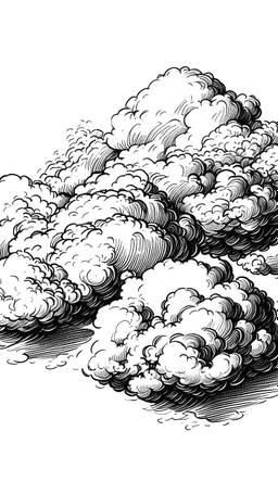 hand drawn pen sketch realistic clouds in white background
