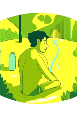 a picture of a guy bathing in a big yellow Vaseline jar, he is in a adventure park with his girlfriend, art style cal arts, simple character design, round mouths non tapering lines, minimalist and fluid