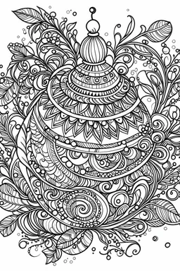 A Christmas ornament coloring book, bold ink line drawing sketch illustration, highly detailed no background