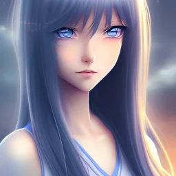 A realistic anime wifu character, blue eyes, full body