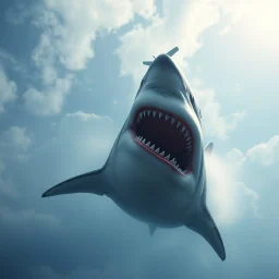 a giant shark eating an airplane in the sky